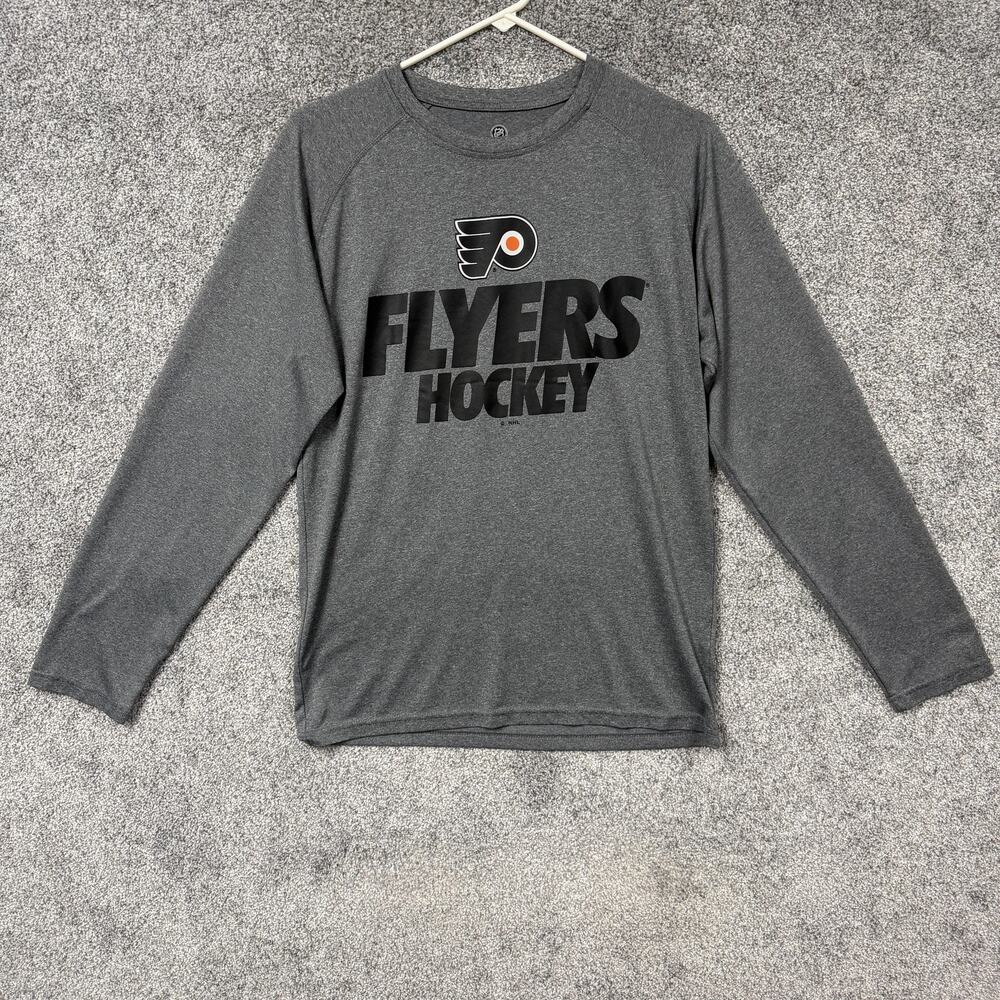 Philadelphia Flyers NHL Hockey Shirt Men Medium Gray Athletic Long Sleeve Sporty
